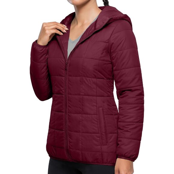 Women's Puffer Jacket Hood 32 Degree Quilted Winter Puff Foldable Jacket Red - Picture 2 of 7
